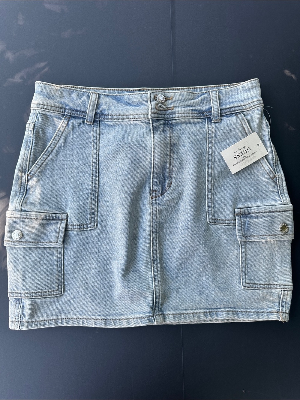 New Guess Light Blue Denim Cargo Mini Skirt